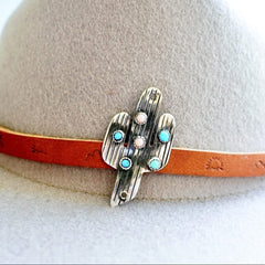 Leather & Sterling Silver Cactus Hat Band