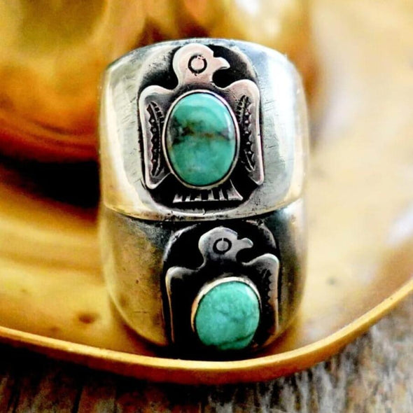 Thunderbird & Turquoise Signet Ring