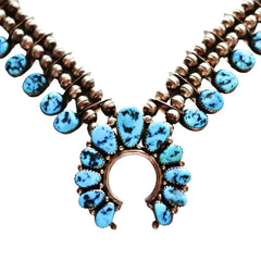 Vintage Kingman Turquoise Squash Blossom Necklace