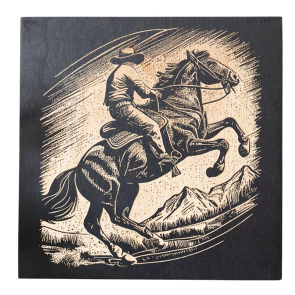 Cowboy Mini Engraved Wood Panel Art Benoit's Design Co. 